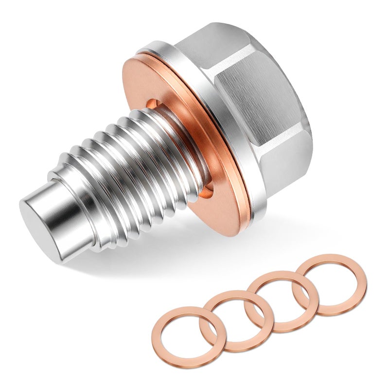 JUSTTOP M12 x 15 Magnetic Oil Drain PlugMagnetic Stainless Steel Oil Pan Drain Nut Bolt with 5 PCS Washer GasketFits for Benz BMWMotorcyclesBoats